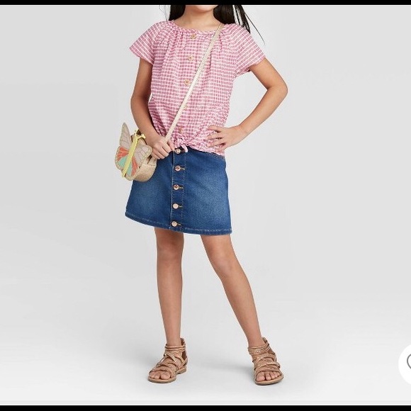 Girls Cat & Jack Striped Button Down Woven Top - Picture 3 of 3